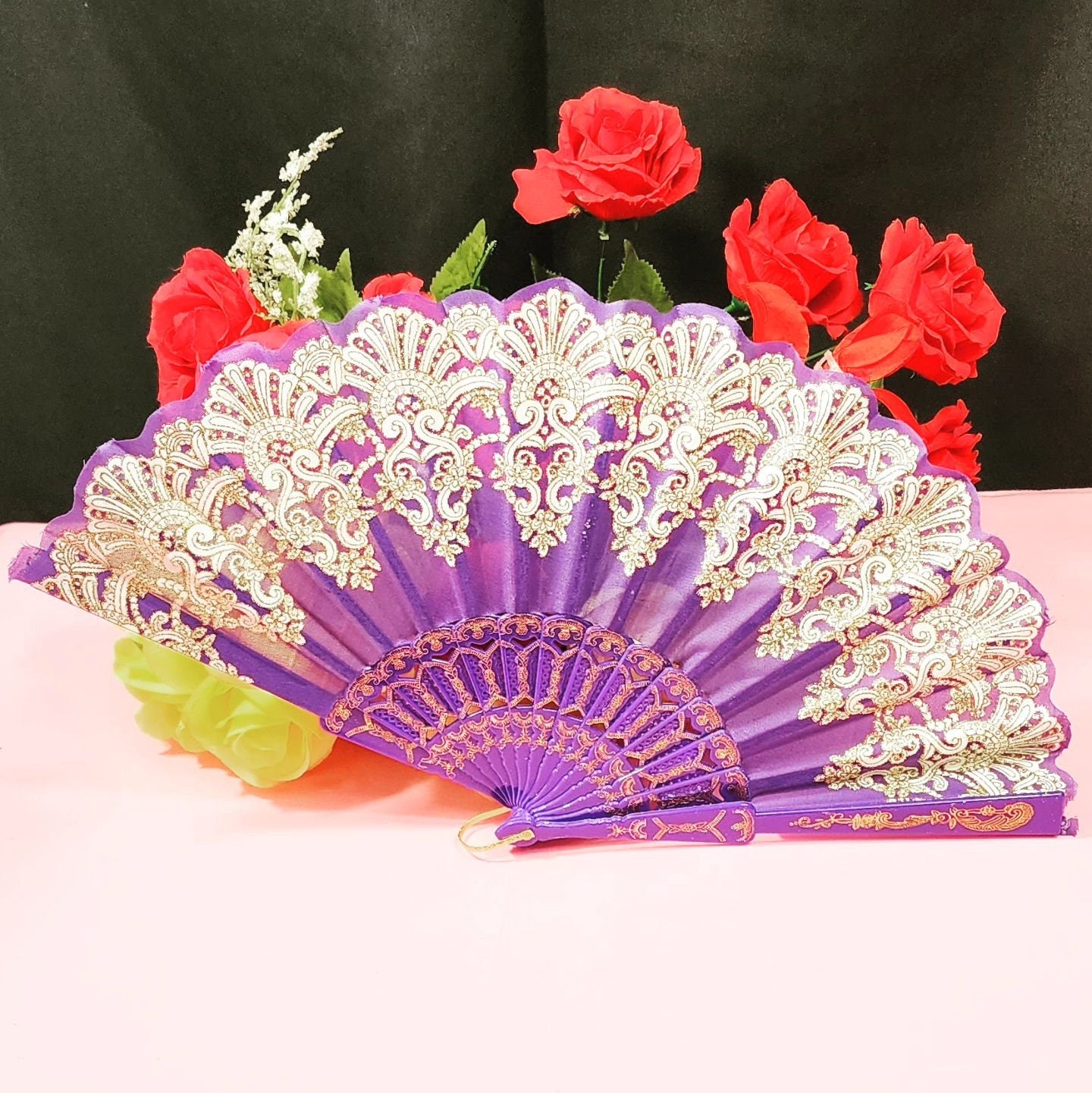Hand Fans Rose Flower