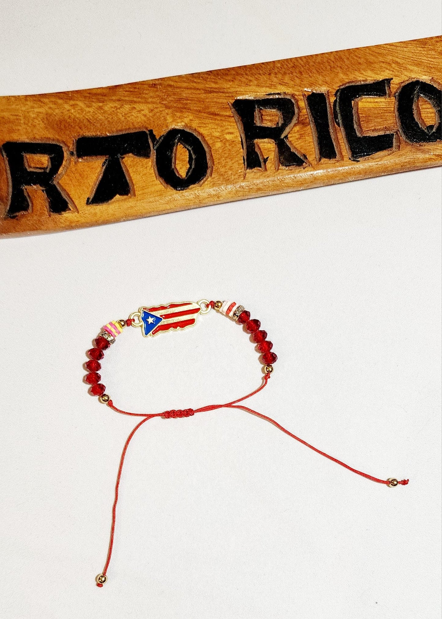 Puerto Rico Flag Beaded Adjustable Bracelet