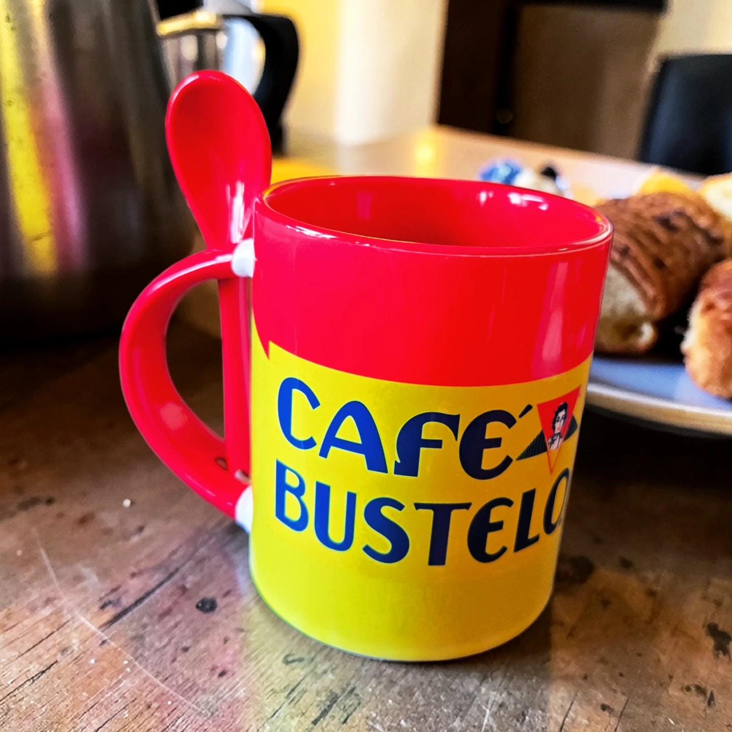 Bustello Sublimation Ceramic mug cups 11oz with Red interior, Handle Spoon