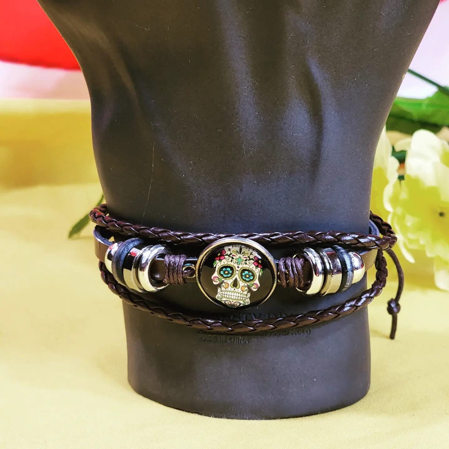 Skull Leather Beaded Adjustable Bracelet
