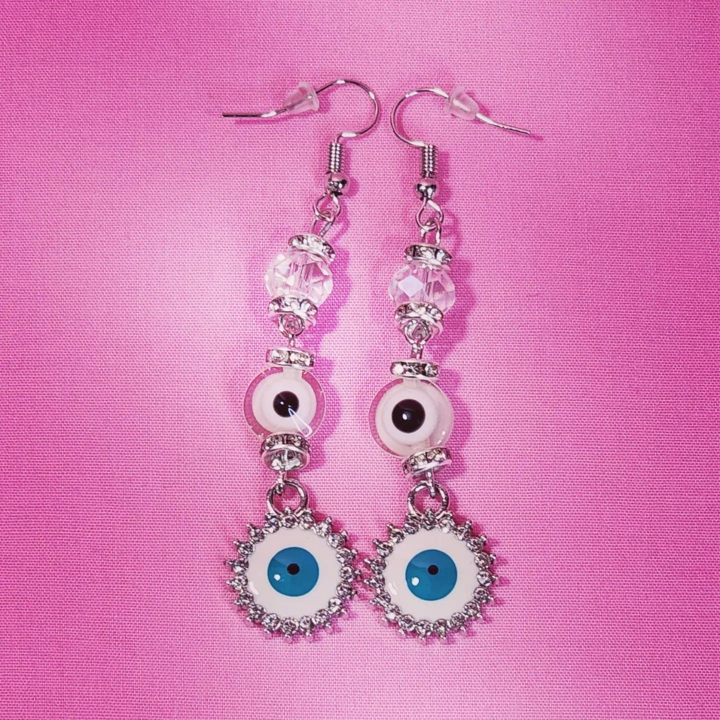 Drop Dangle Evil Eye Earrings With Rhinestones