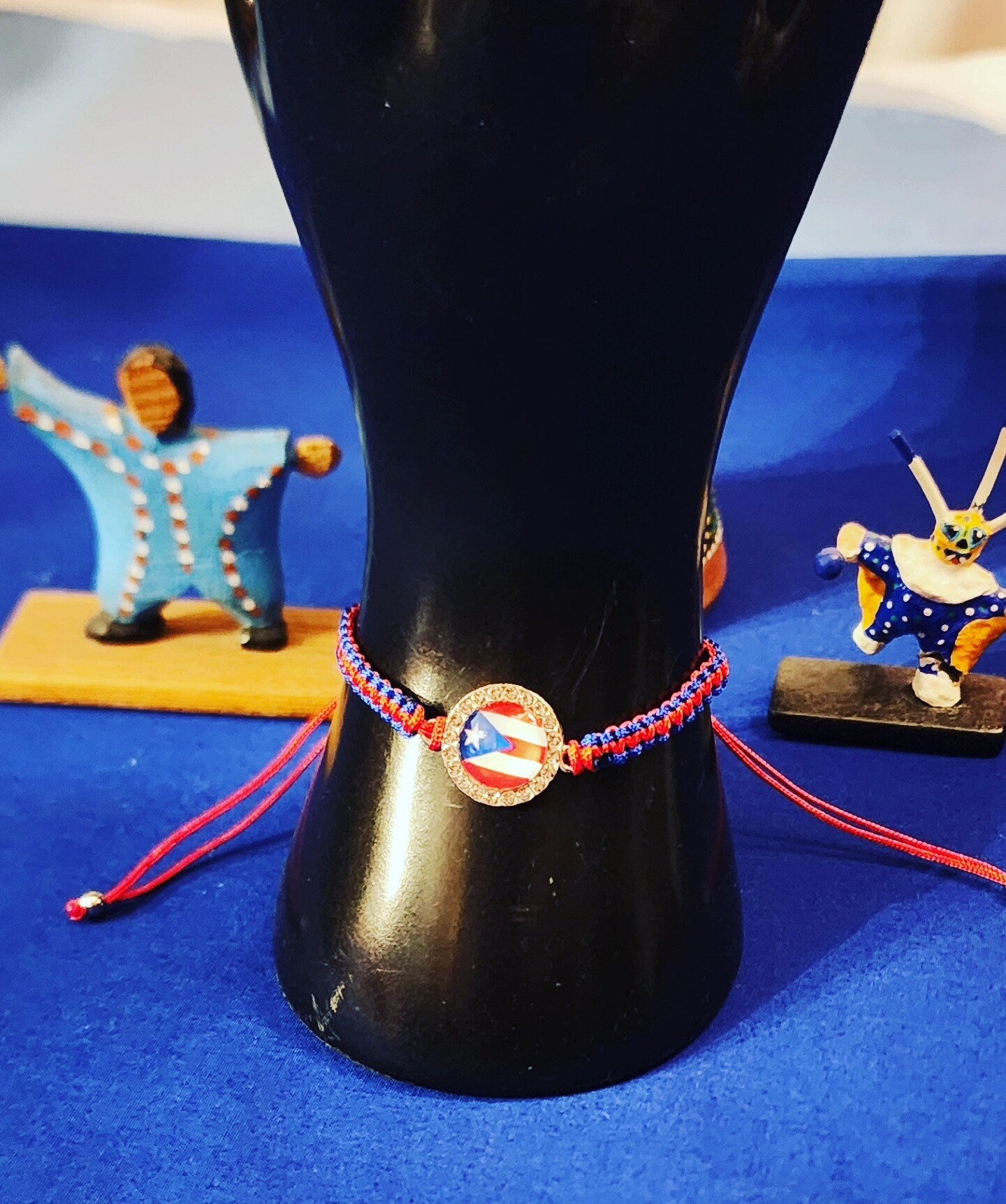 Puerto Rico Flag with Rhinestones Braided Adjustable Bracelet