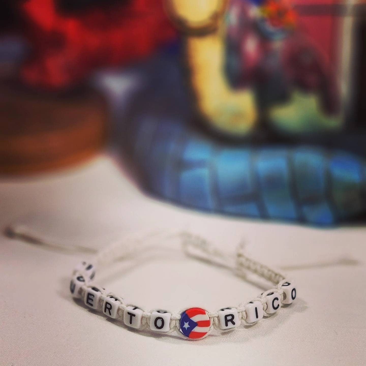 Puerto Rico Flag Beaded Adjustable Bracelet