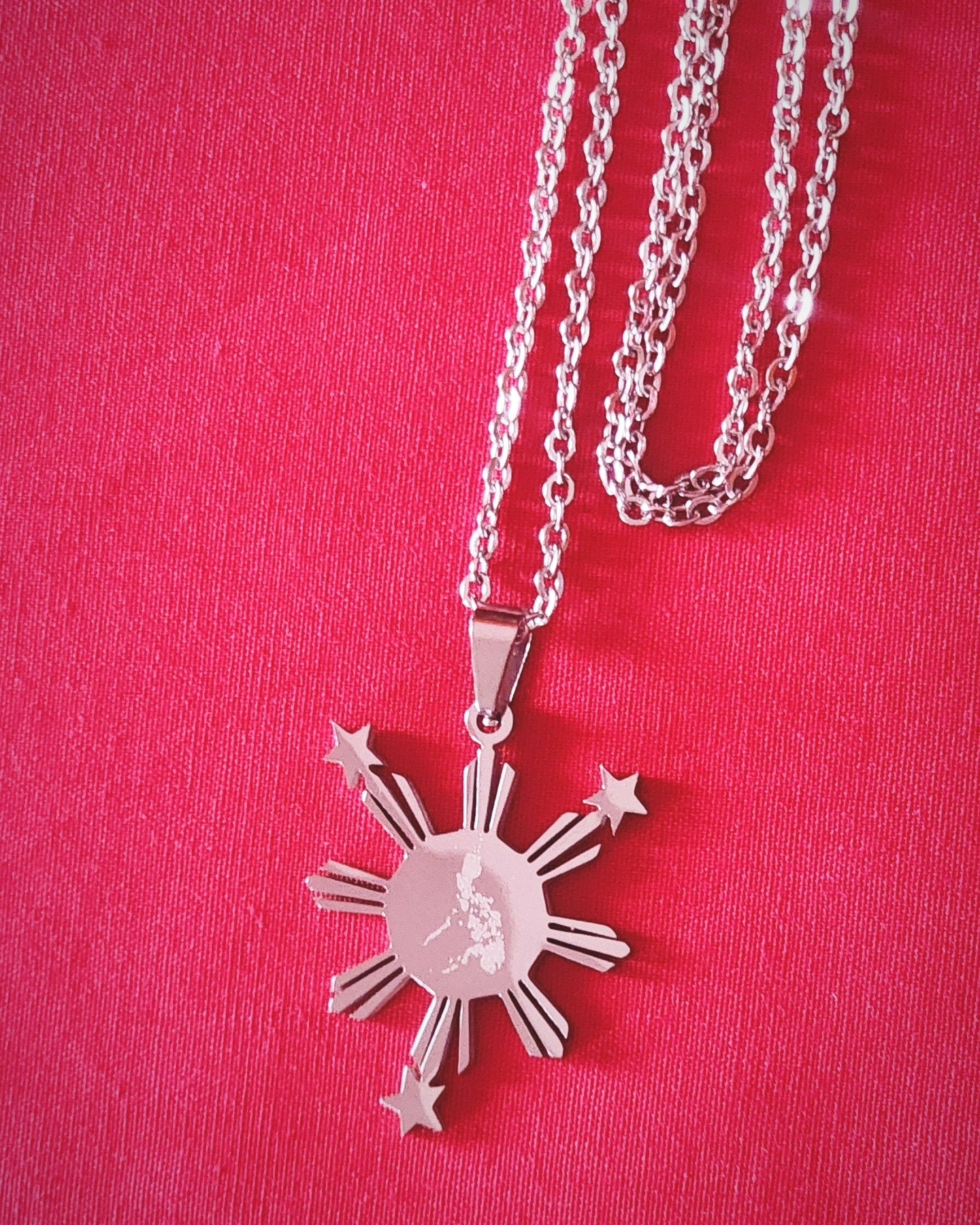 Stainless Steel Philippine Sun with Philippine Map Necklace "Kwintas"