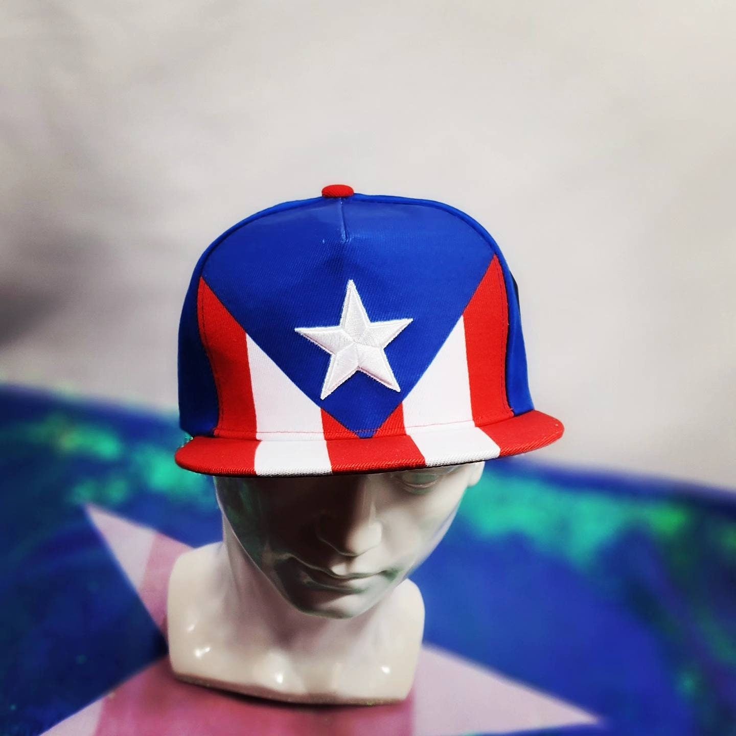 Puerto Rico Flag Embroidered Star Basketball Cap