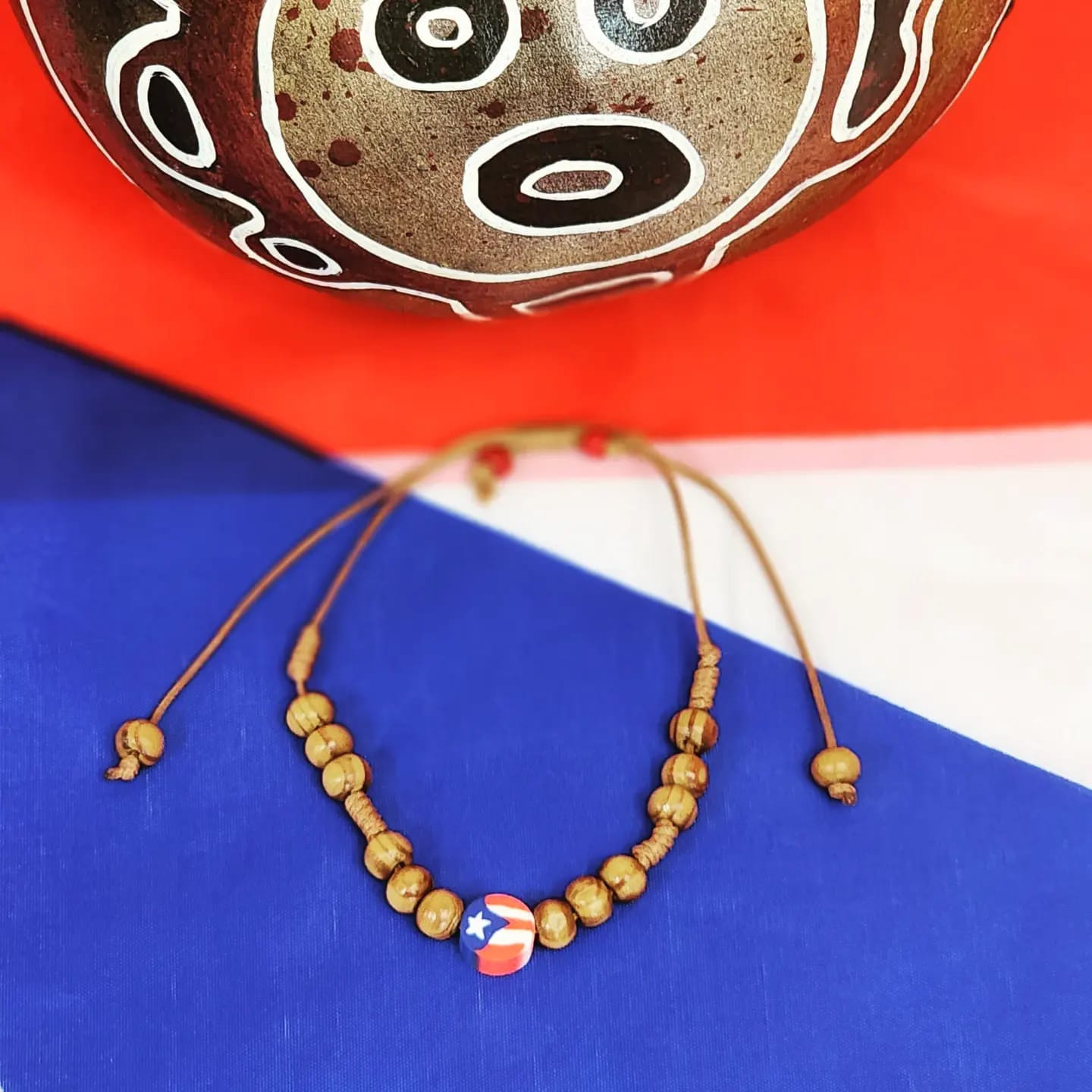Wooden Beaded Adjustable Puerto Rico Flag Bracelets