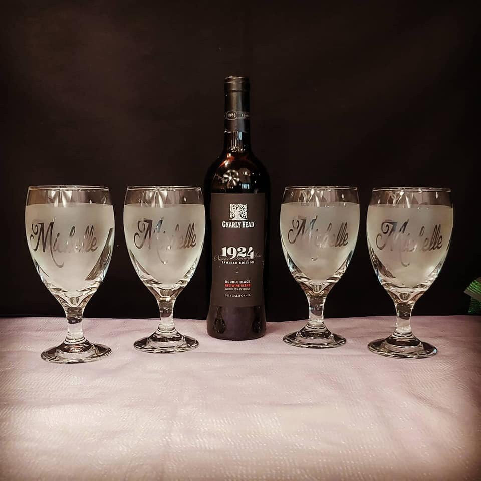 Etched wine glasses 16.25oz