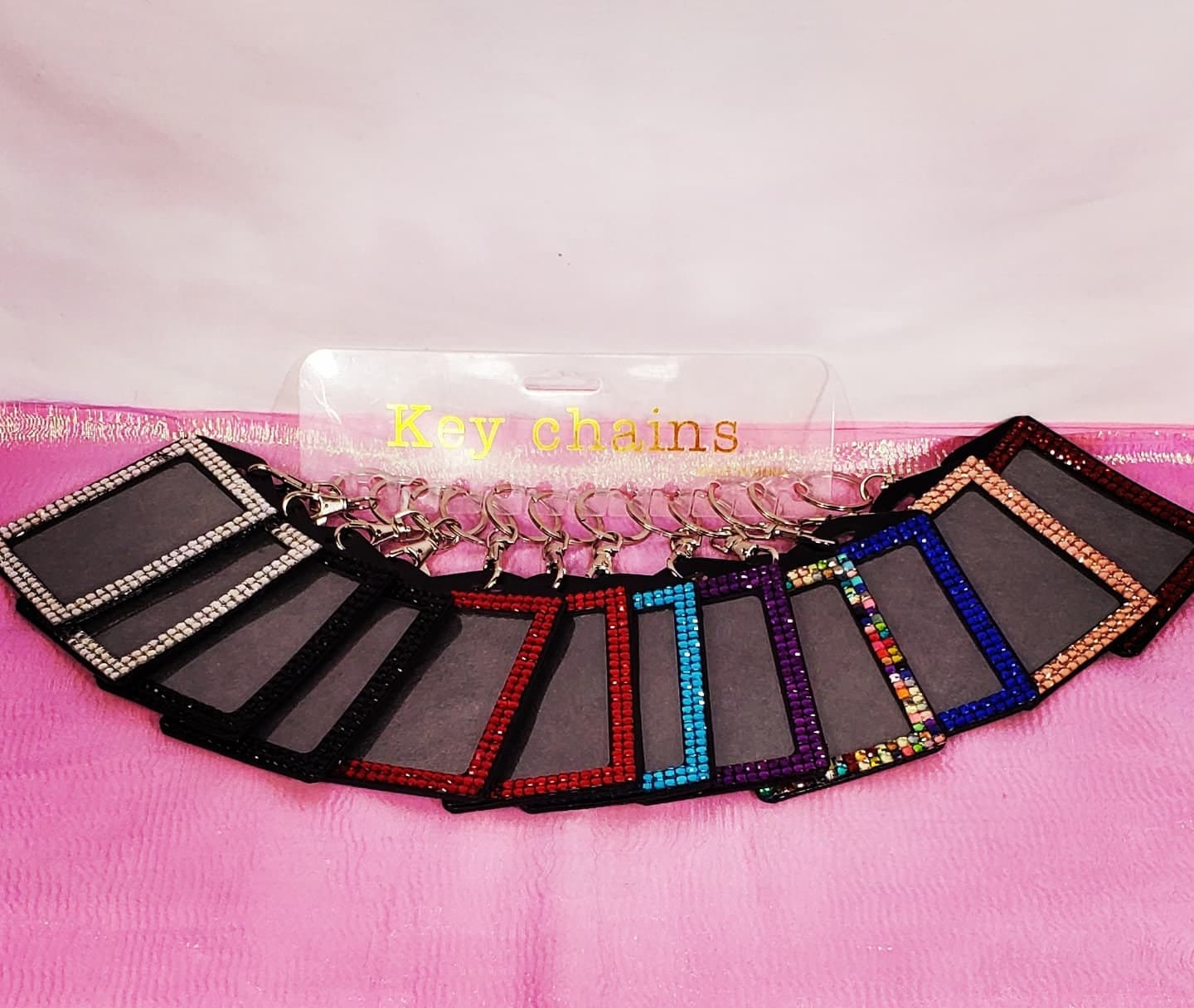 Key chain/Photo/ID Badge Holder with Rhinestones