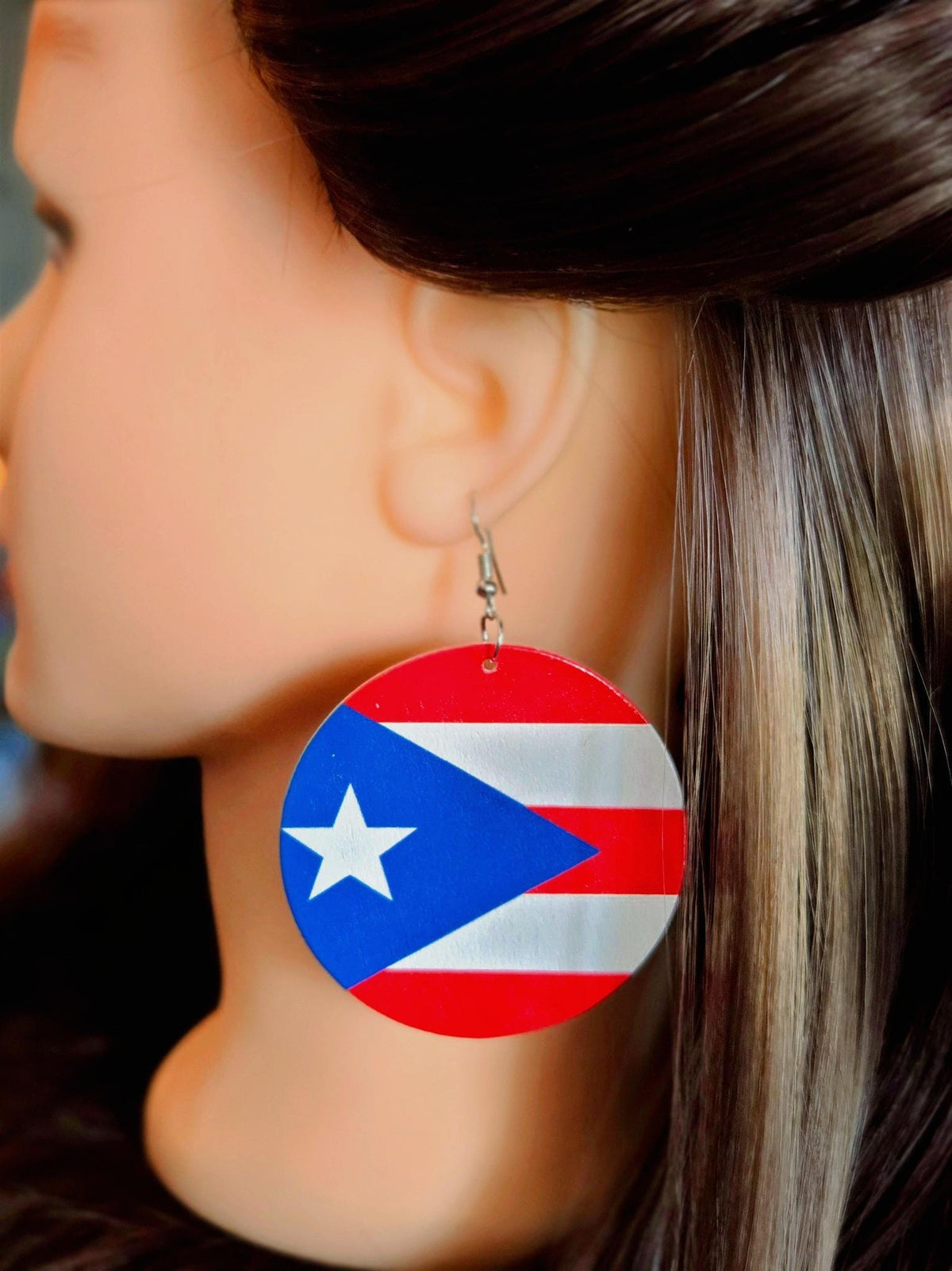 Puerto Rico Flag Dangle Drop Earrings