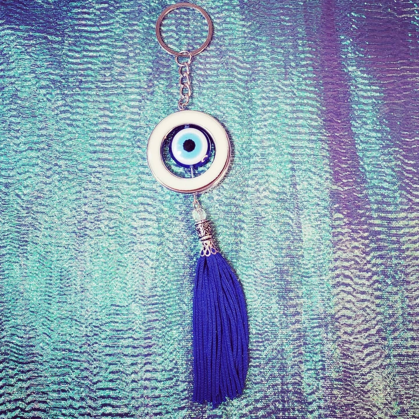 Evil Eye Keychain with Blue Tassel