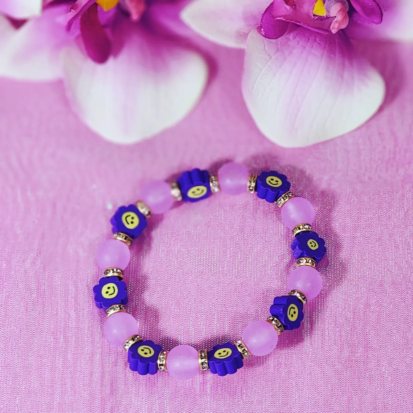 Stretchable "Smiley" flower beaded kids/ Colorful Toddler's Bracelets