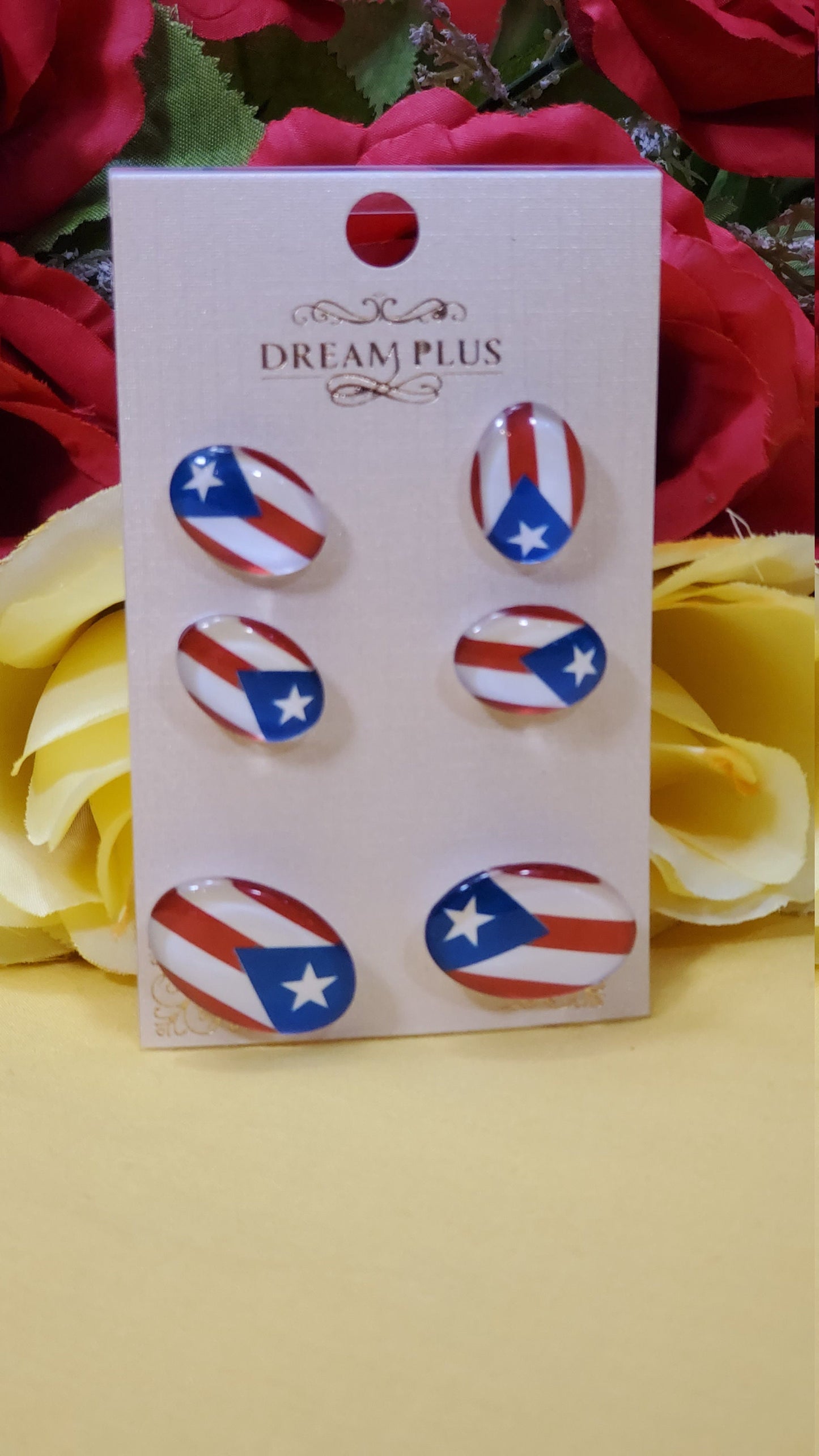 Puerto Rico Flag Set of 3 Earrings! (6 pcs. left-Round,6pcs left-Oval)