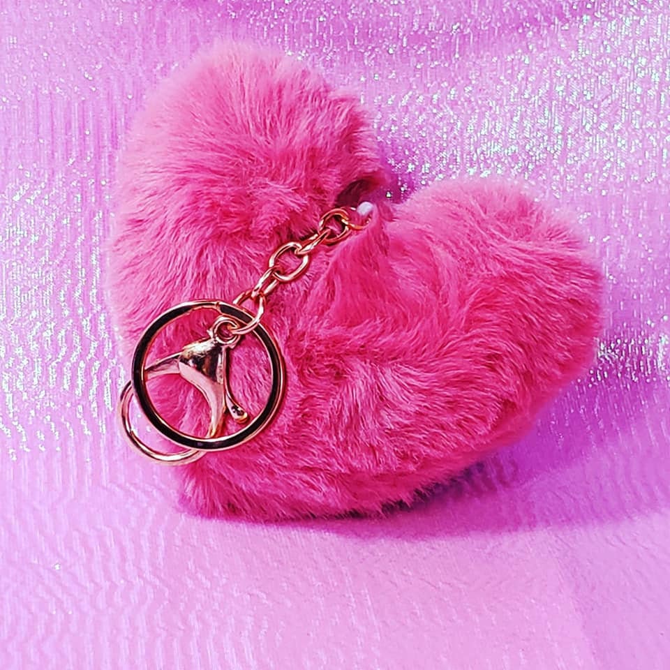 Fuzzy Heart Keychains