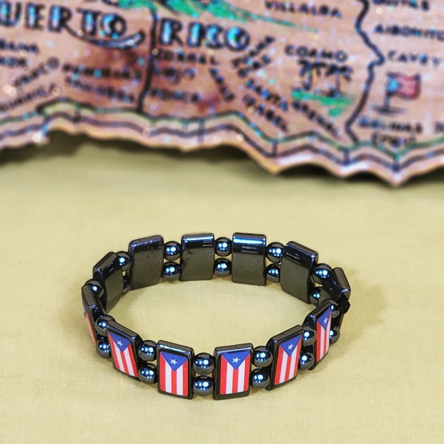 Puerto Rico Flags Stretchable Beaded Bracelet