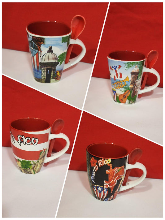 Puerto Rico Ceramic Coffee Cup/Mug with teaspoon