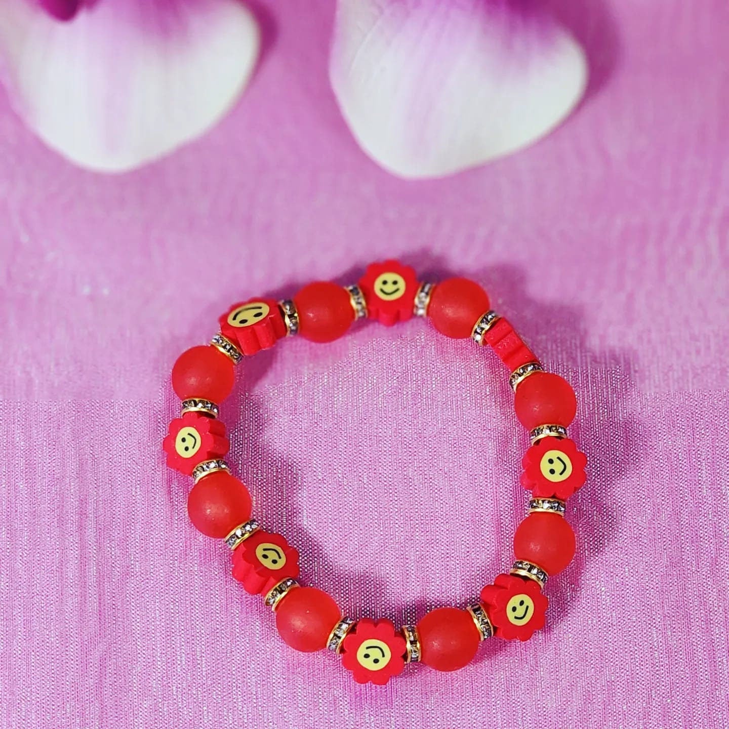 Stretchable "Smiley" flower beaded kids/ Colorful Toddler's Bracelets