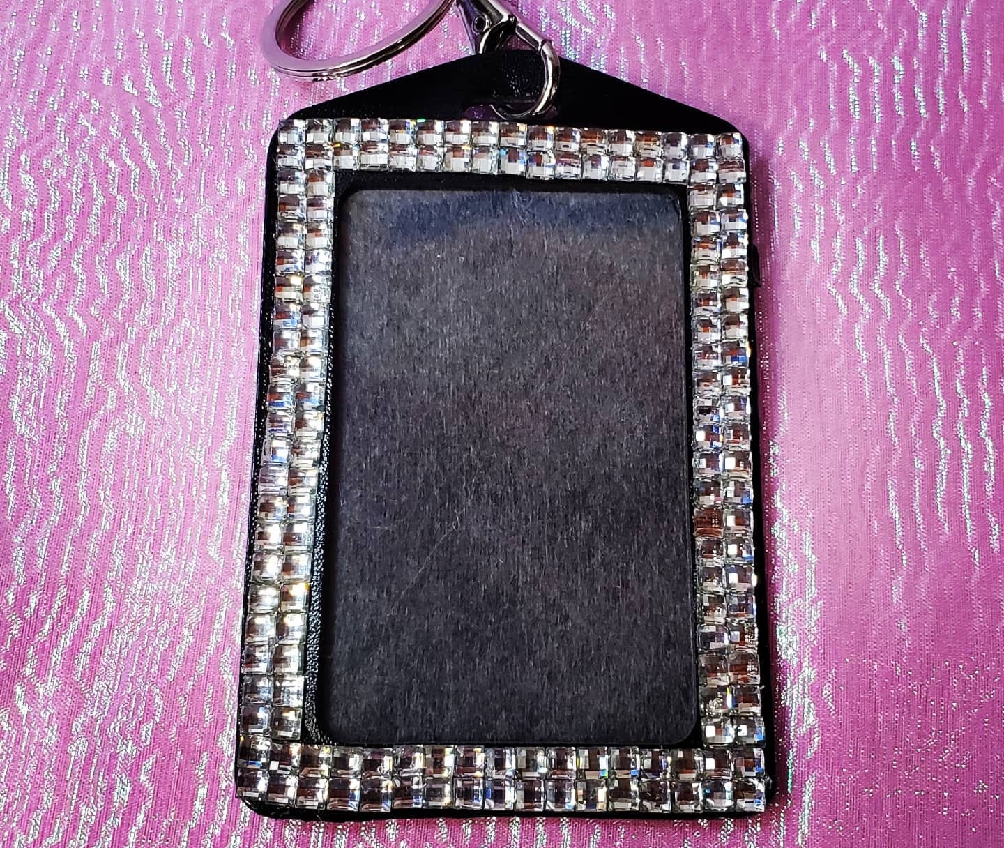 Key chain/Photo/ID Badge Holder with Rhinestones