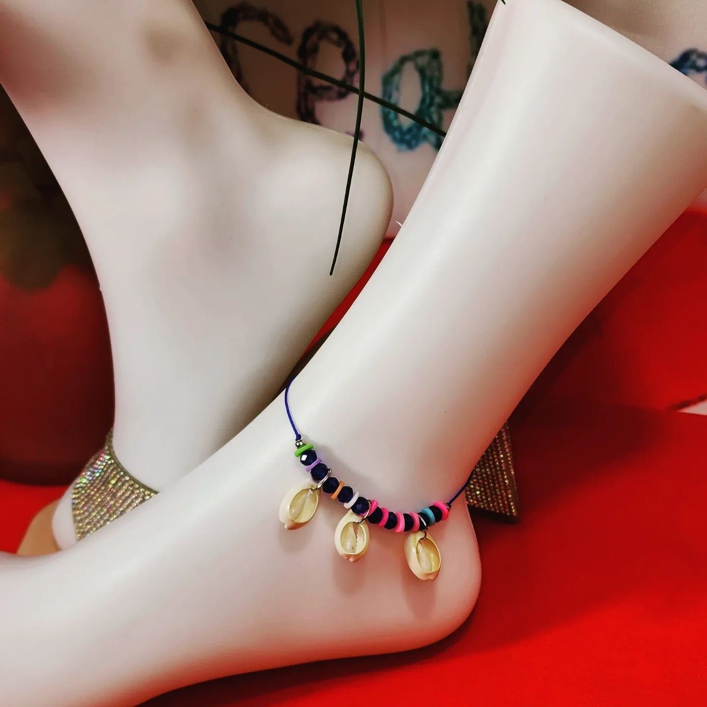 Adjustable Beaded with Seashells hanging Anklet