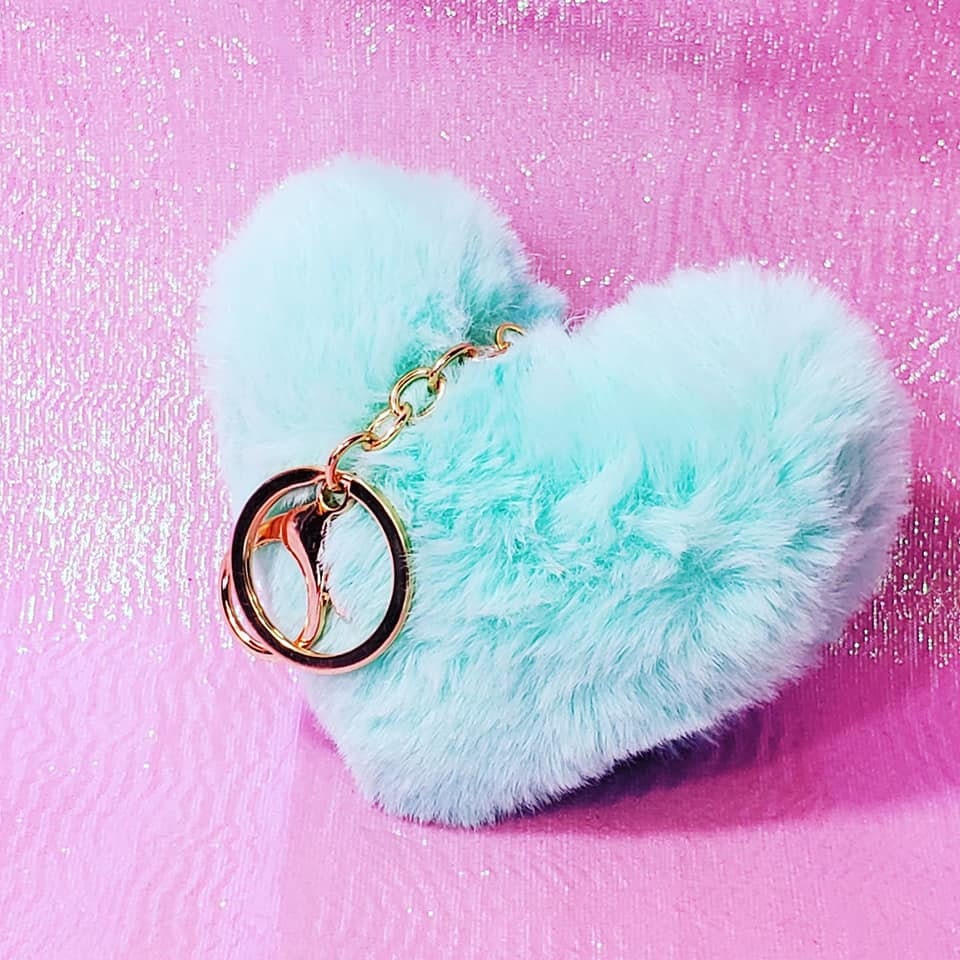 Fuzzy Heart Keychains