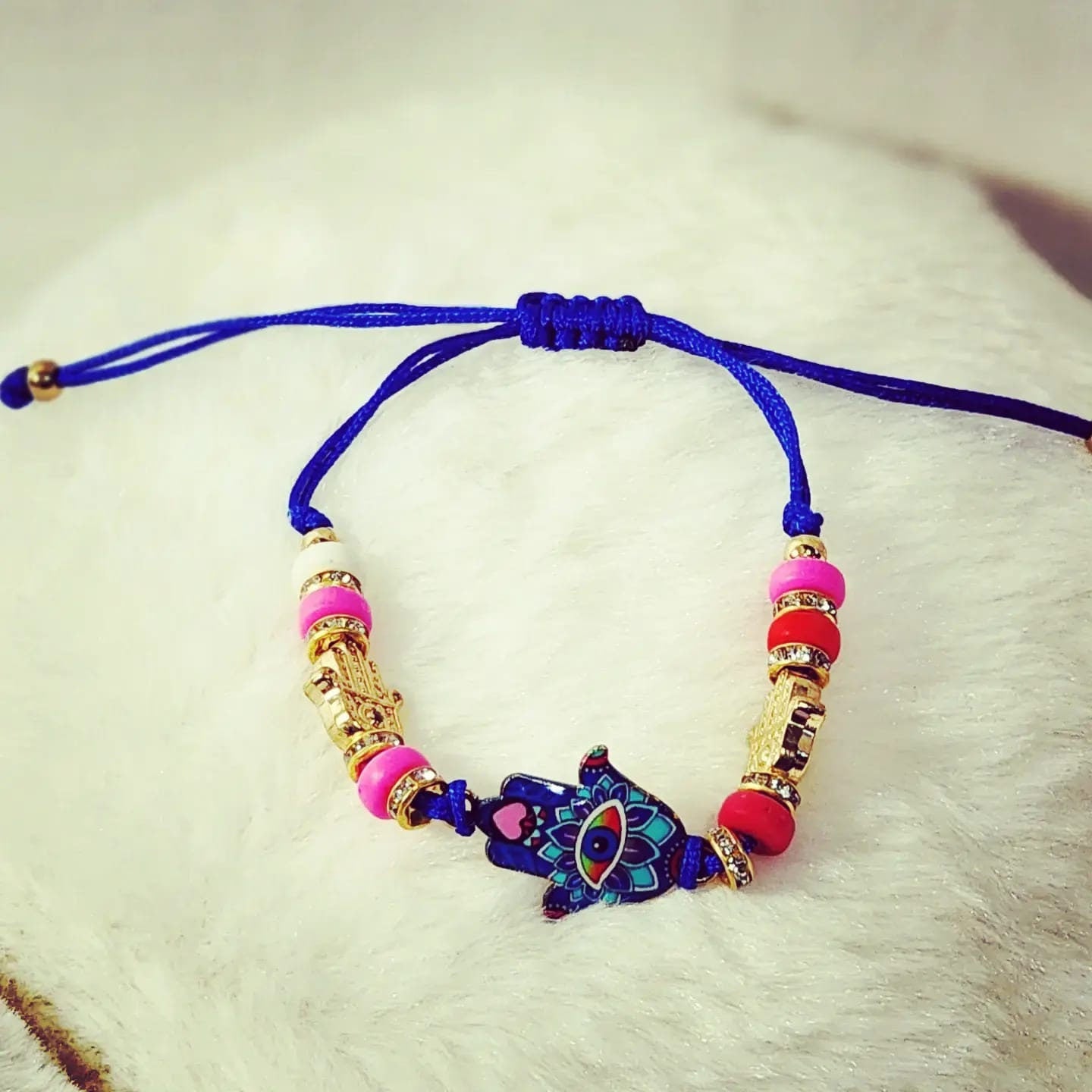 Adjustable Colorful Beaded Hamsa hand Evil Eye with rhinestones