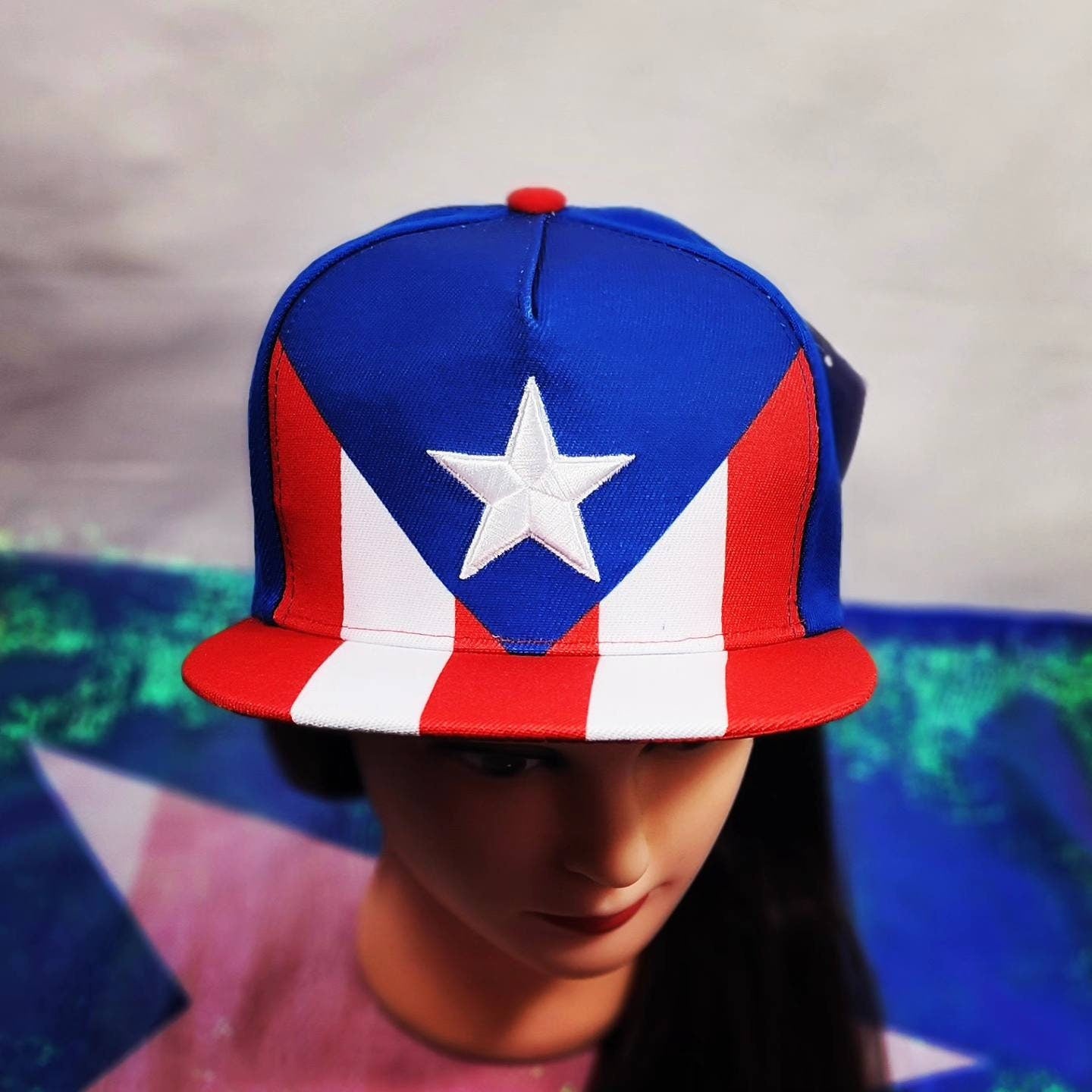 Puerto Rico Flag Embroidered Star Basketball Cap