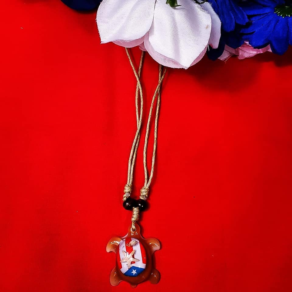 Turtle Necklace, Puerto Rico Flag with starfish and crab design.
