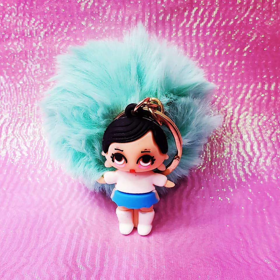 Cartoon Girls Fluffy Pompoms Keychains