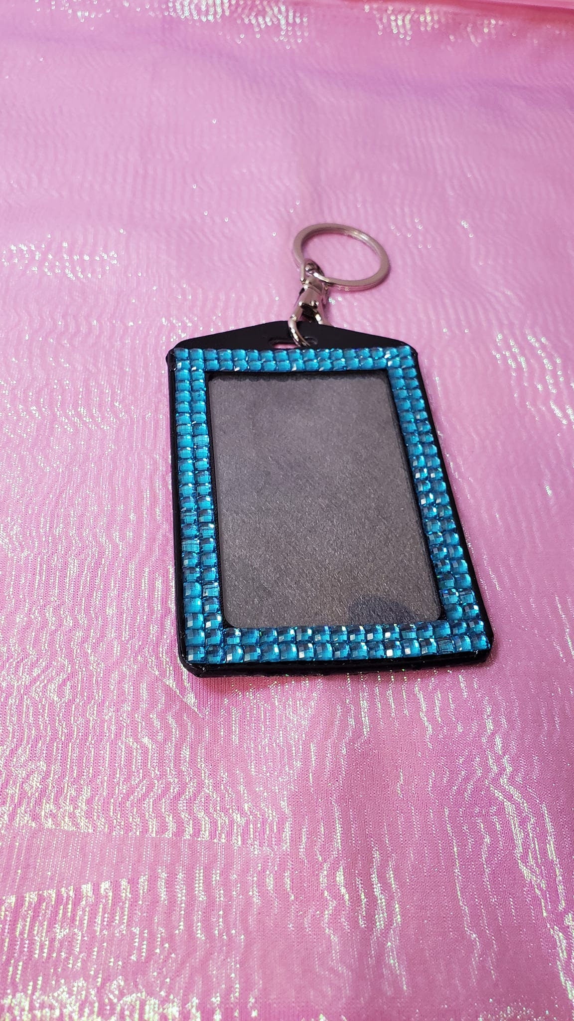 Key chain/Photo/ID Badge Holder with Rhinestones