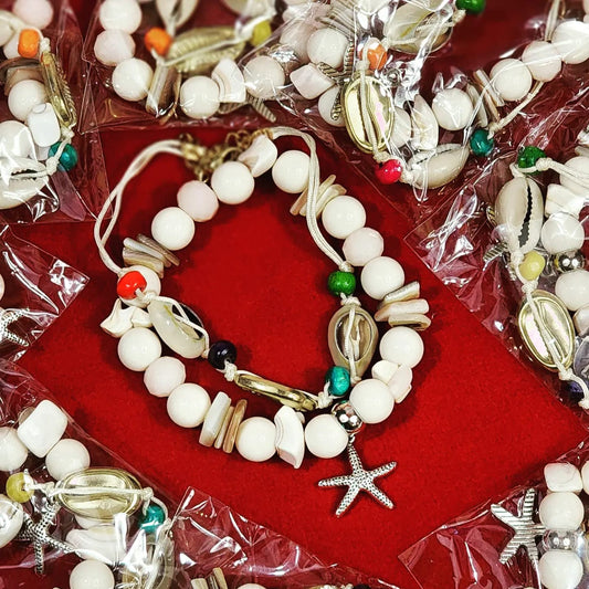 Pair of Adjustable and Stretchable multi colors Beads and Seashells