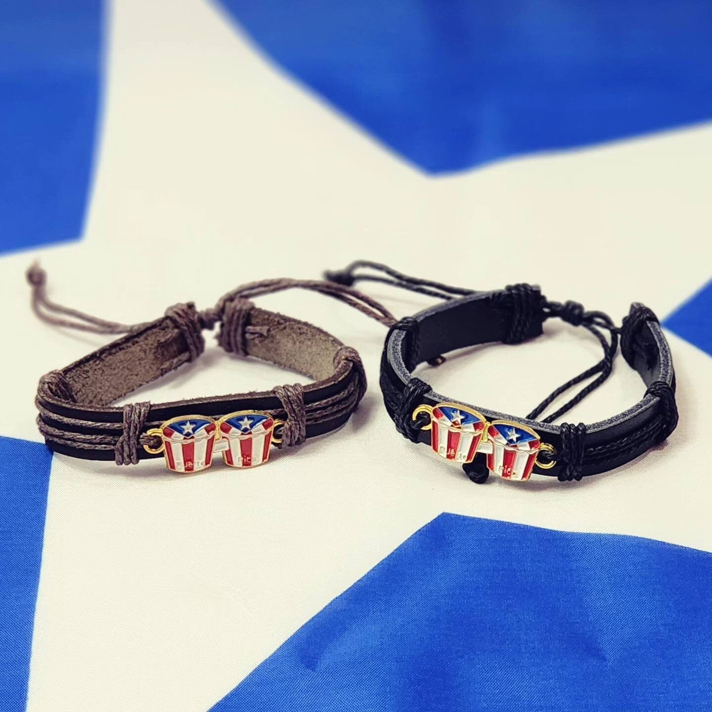 Puerto Rico Flag Leather Adjustable Bracelet
