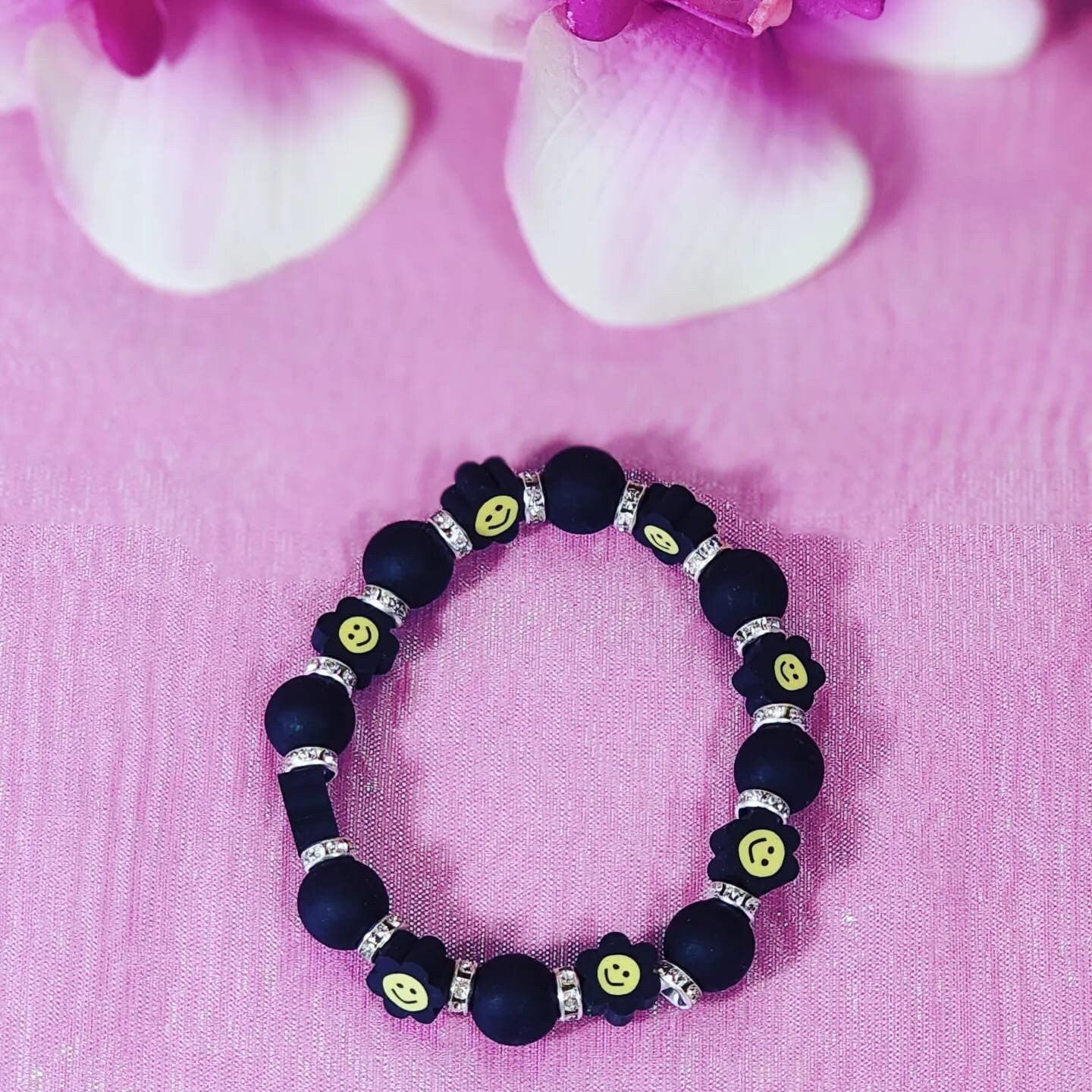 Stretchable "Smiley" flower beaded kids/ Colorful Toddler's Bracelets
