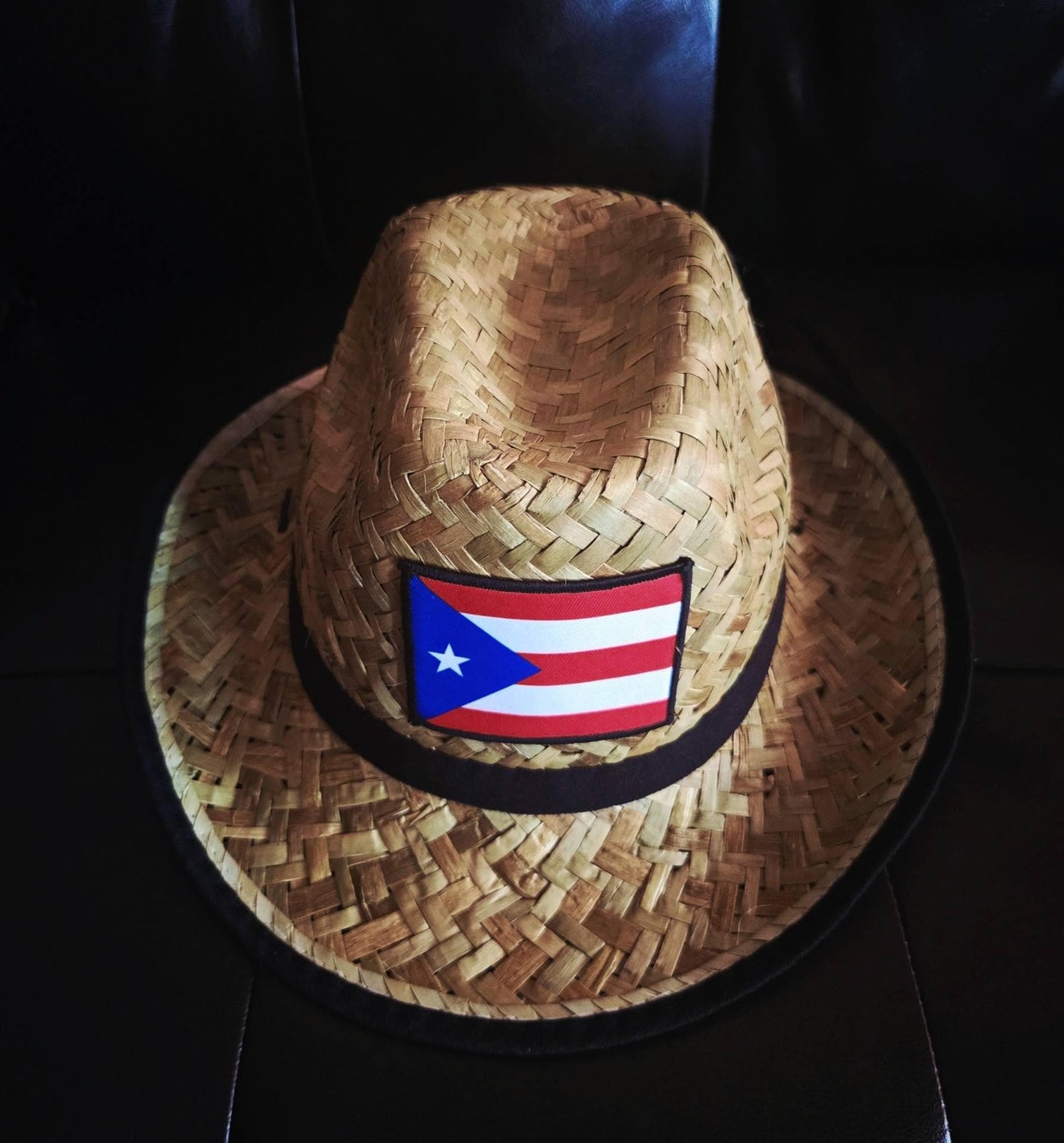 Puerto Rican Flag Straw Bucket Hat(13.5X12.5X)