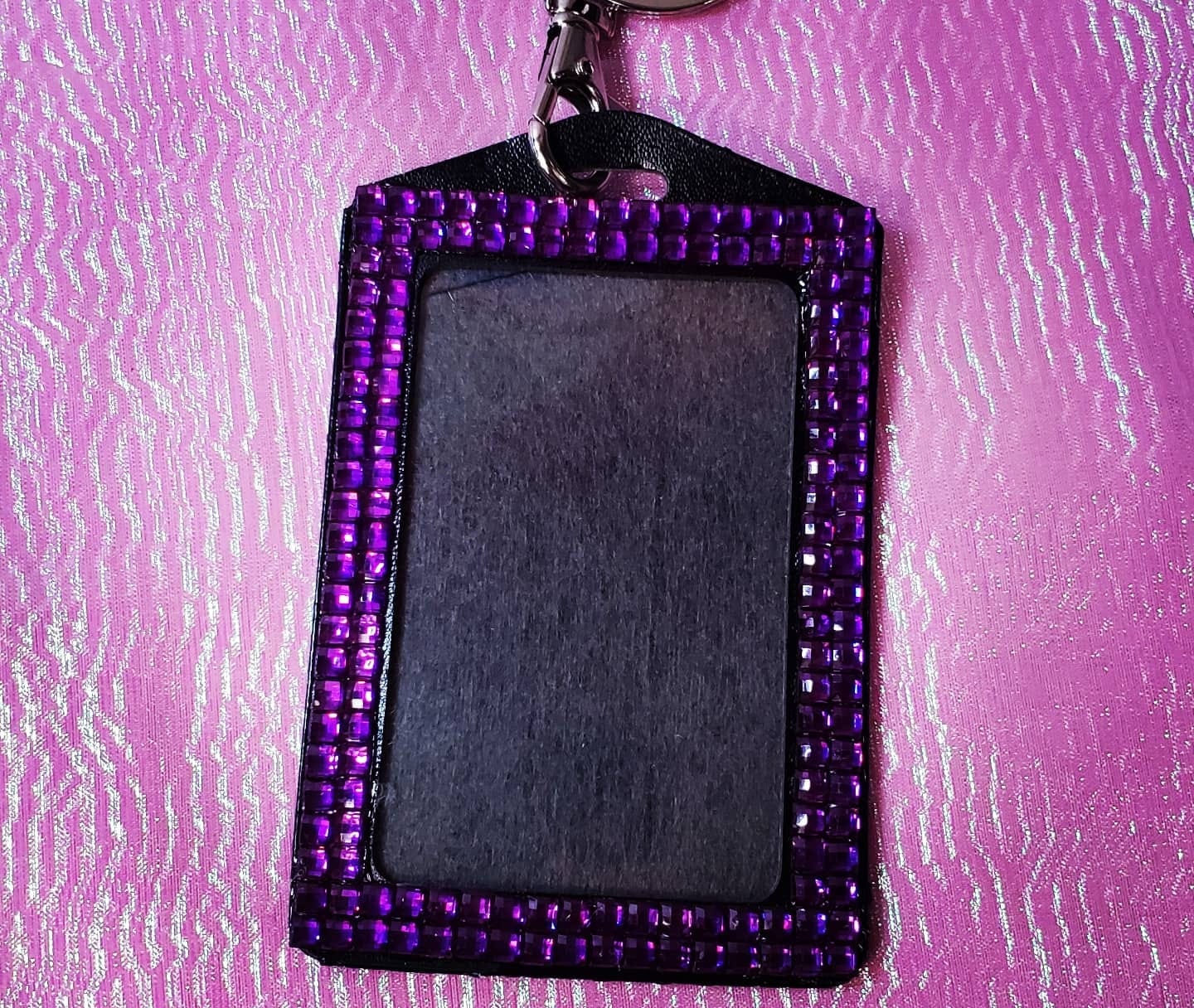 Key chain/Photo/ID Badge Holder with Rhinestones