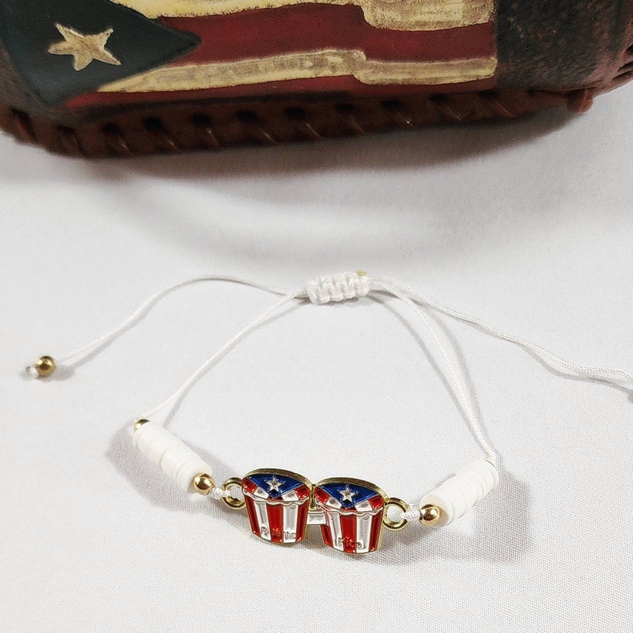 Puerto Rico Bongo Drum Flag Adjustable Beaded Bracelets