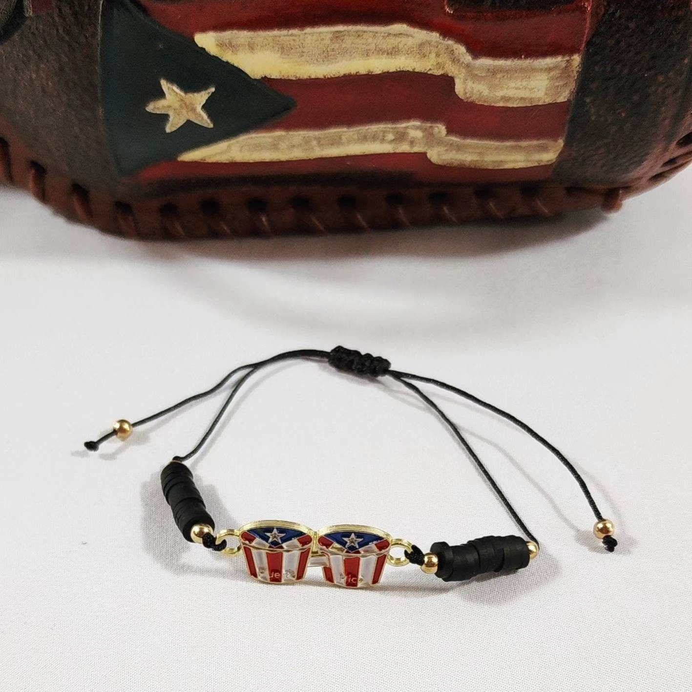 Puerto Rico Bongo Drum Flag Adjustable Beaded Bracelets