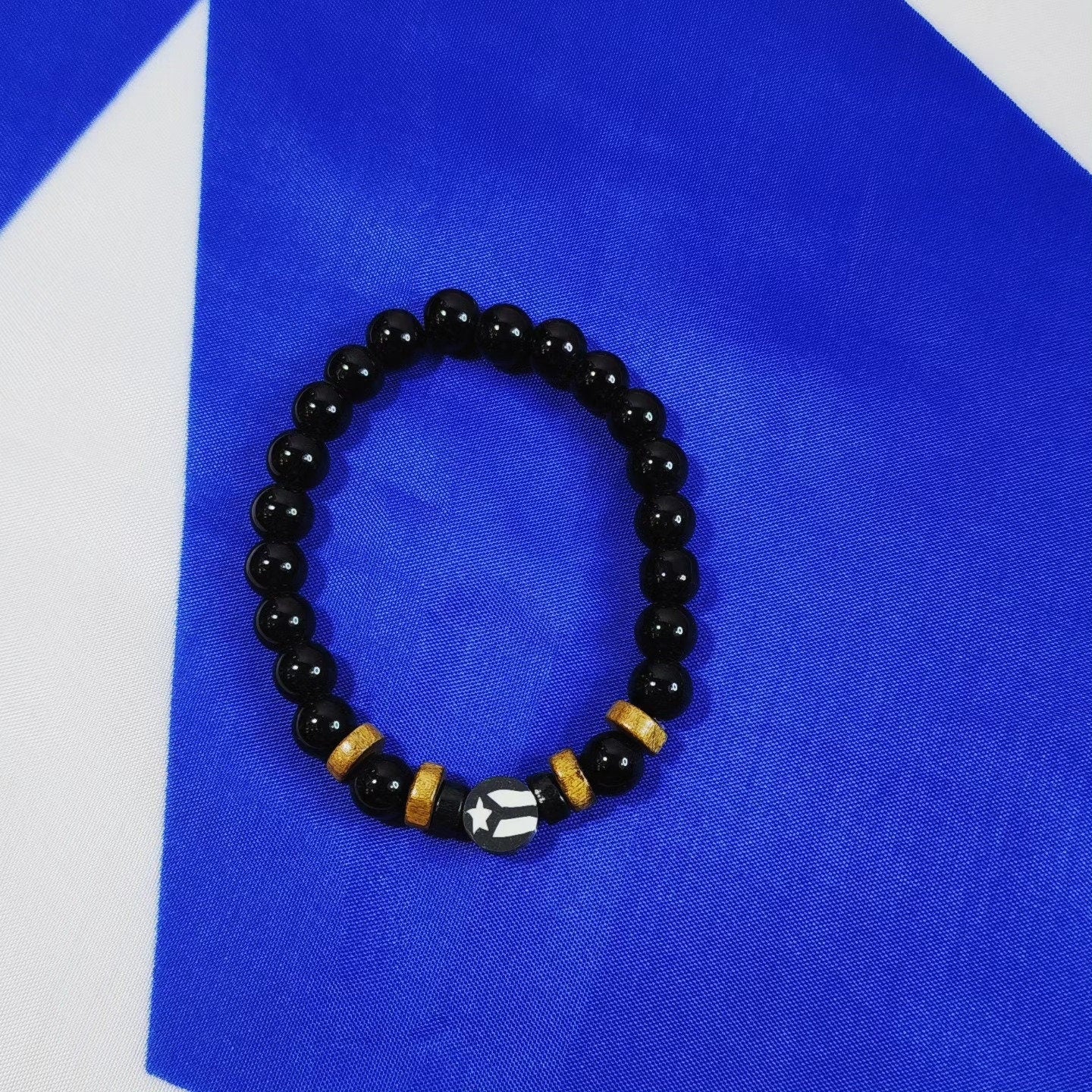 Black  and White PR Flag Stretchable Beaded Bracelet