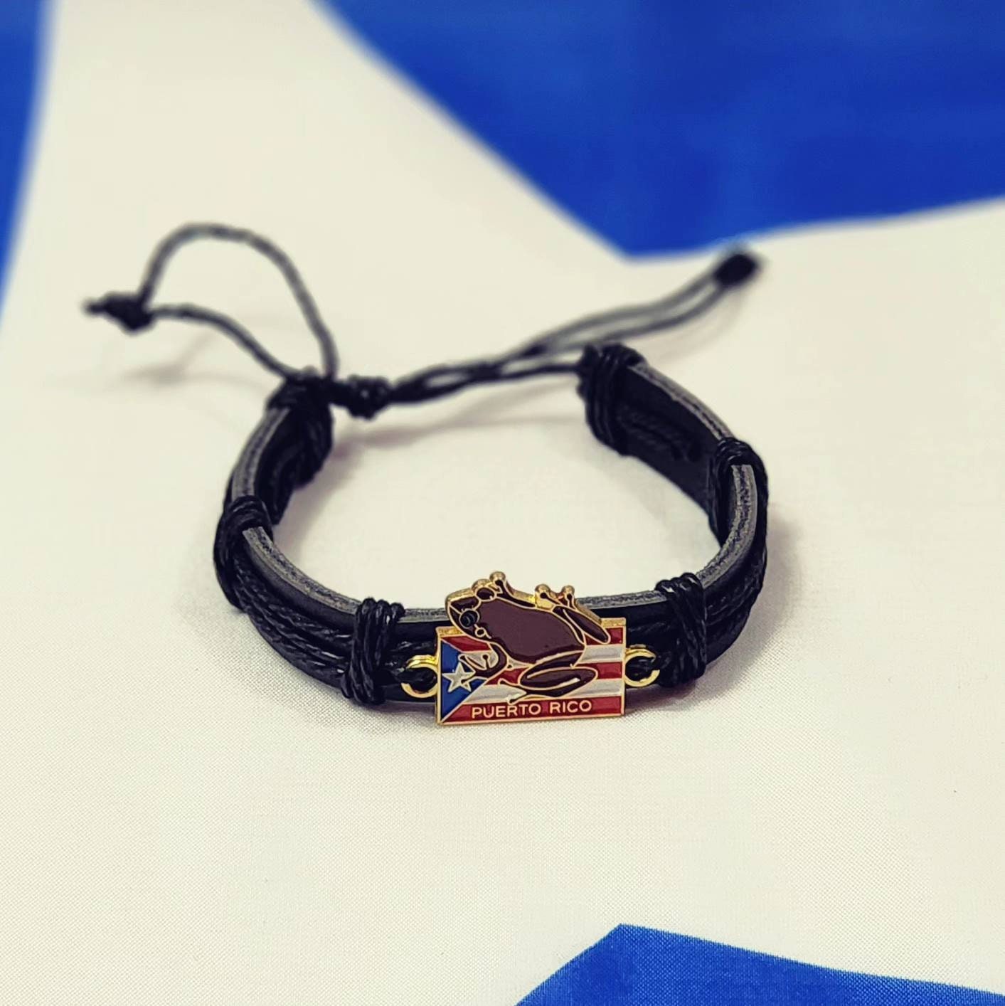 Puerto Rico Flag Leather Adjustable Bracelet