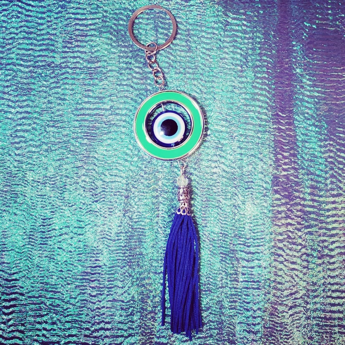 Evil Eye Keychain with Blue Tassel