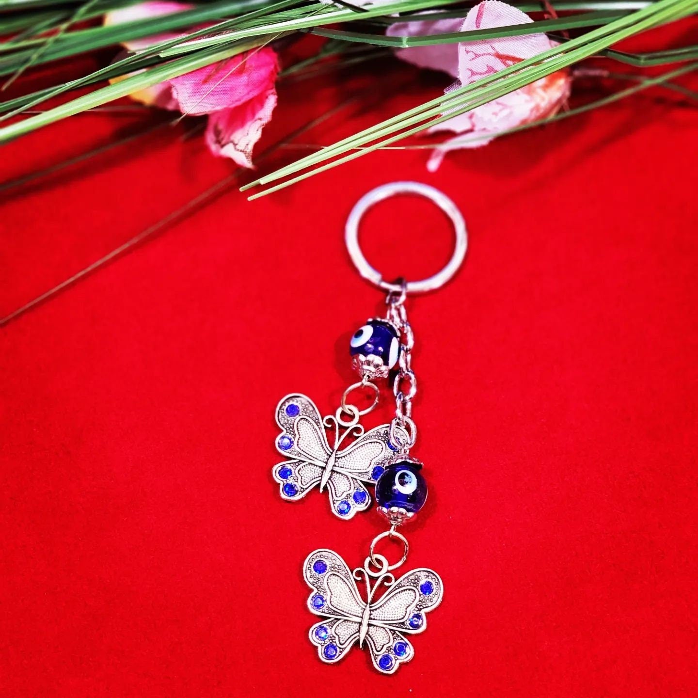 Butterfly Blue Evil Eye Protection Keychains