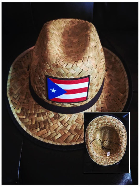 Puerto Rican Flag Straw Bucket Hat(13.5X12.5X)