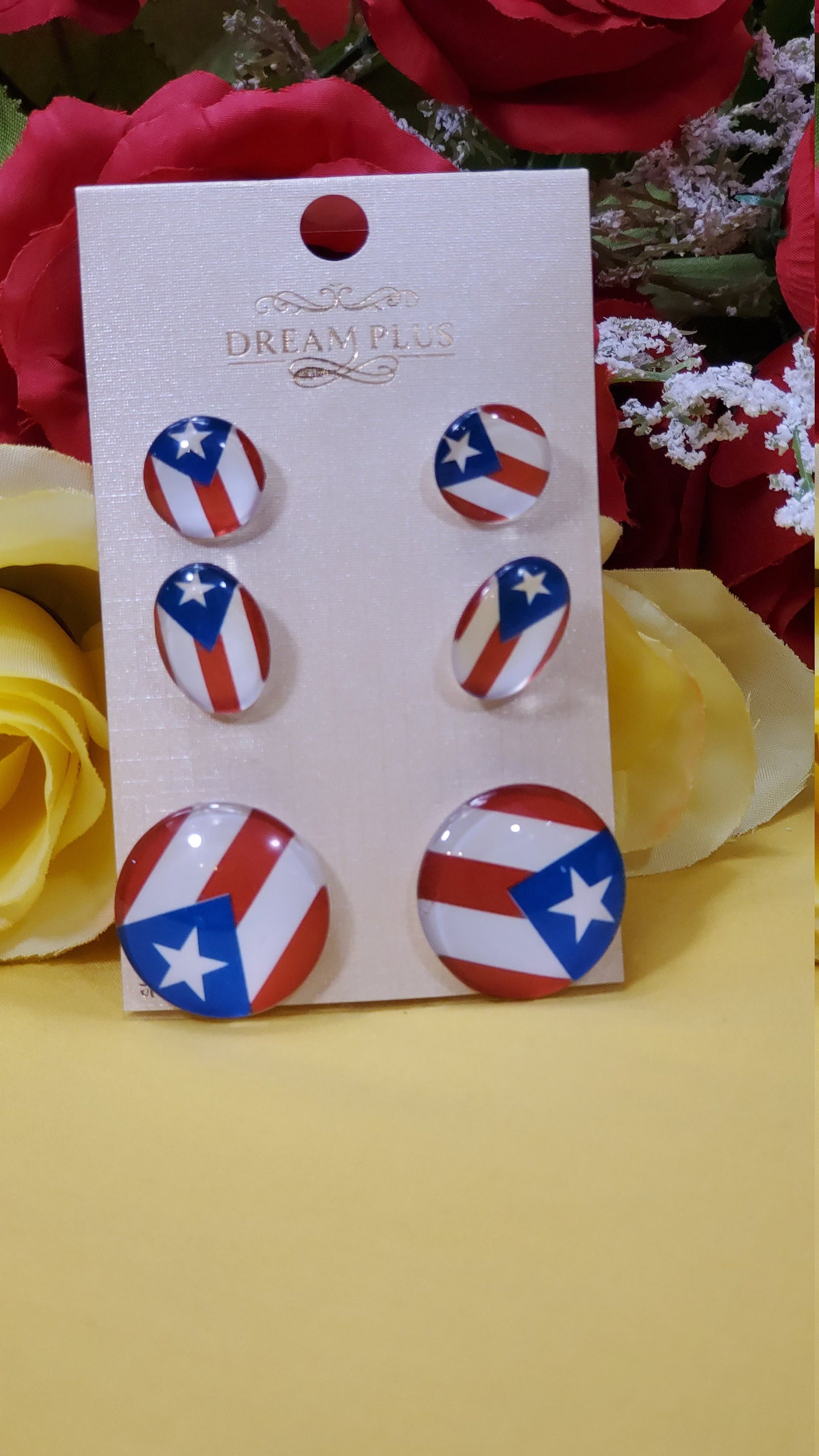 Puerto Rico Flag Set of 3 Earrings! (6 pcs. left-Round,6pcs left-Oval)