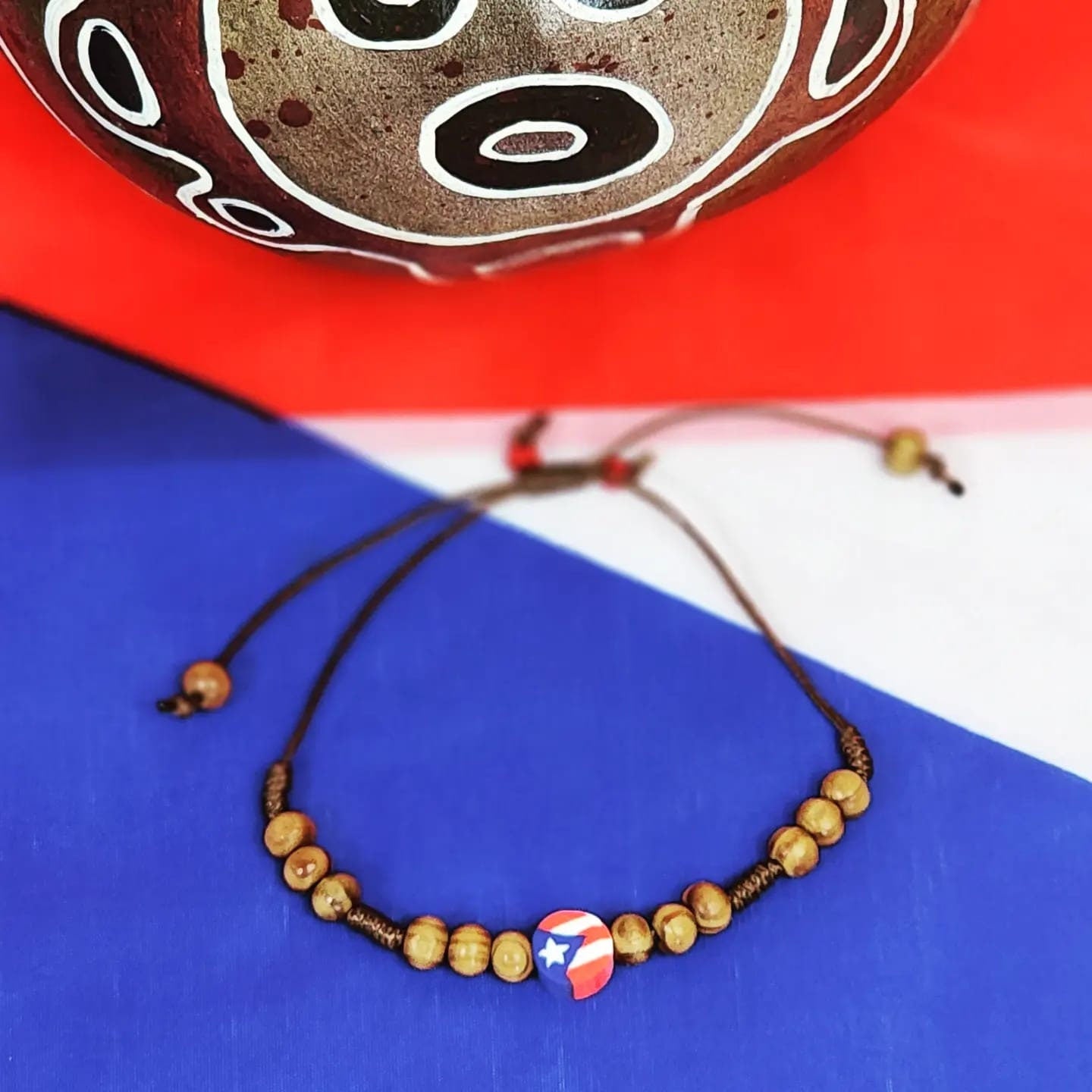 Wooden Beaded Adjustable Puerto Rico Flag Bracelets