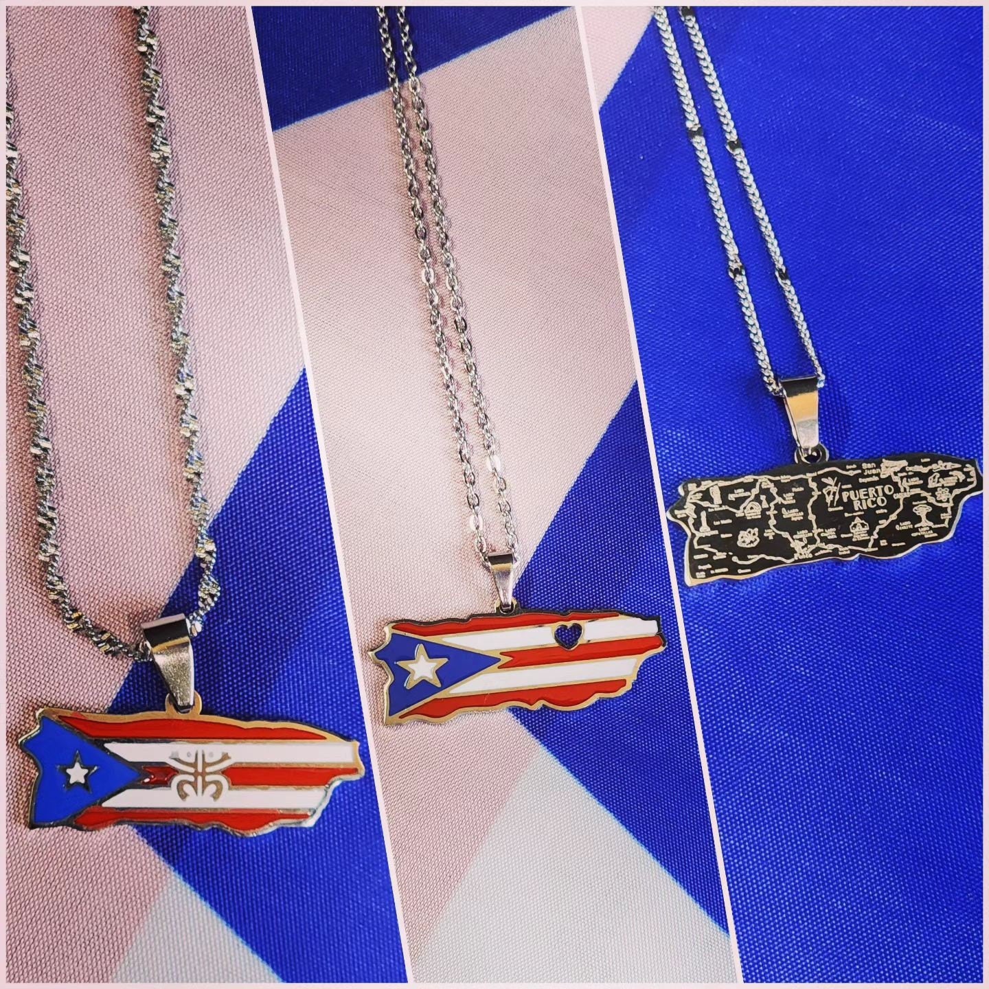 Silver Puerto Rico Flag Necklace