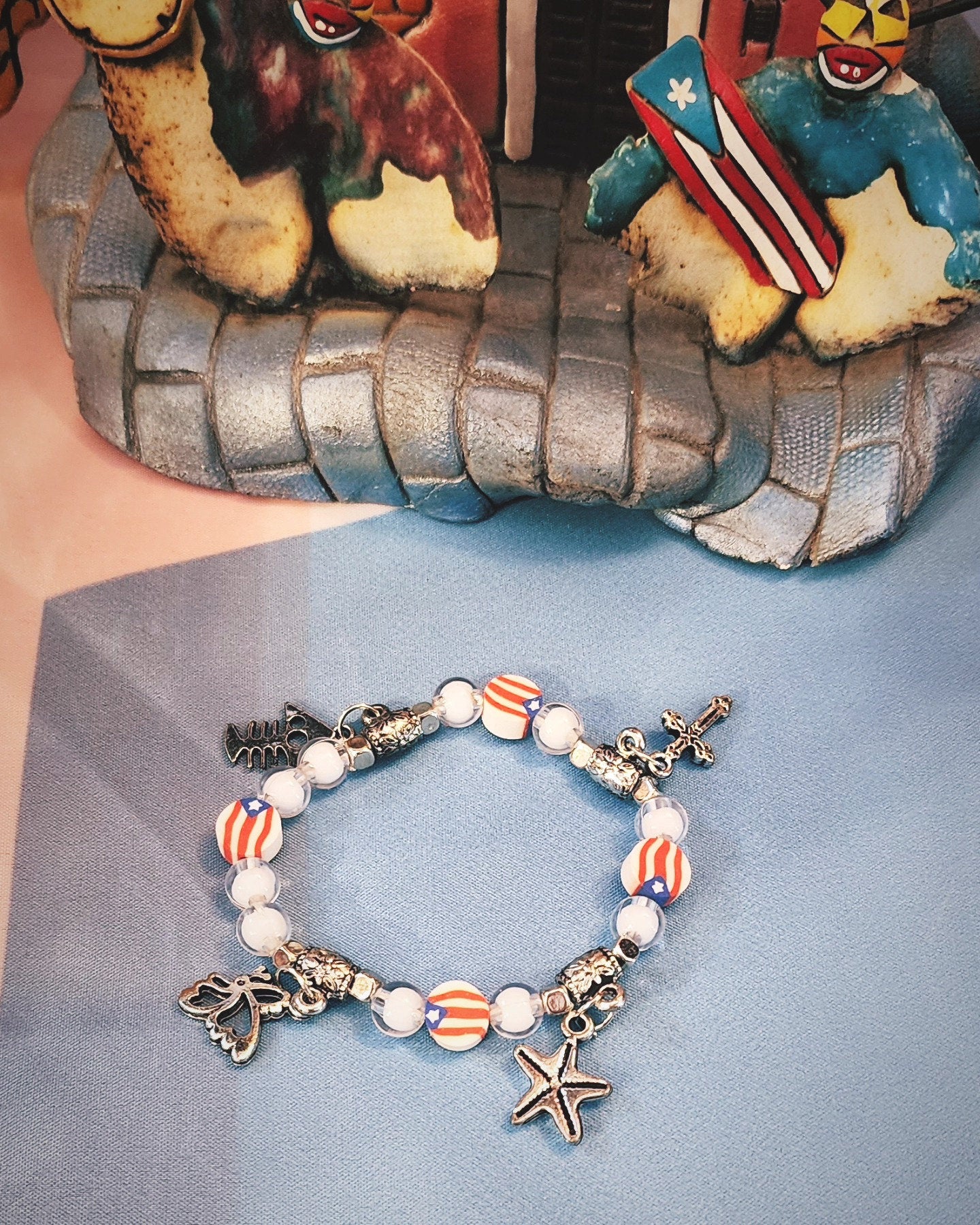 Puerto Rico Flags Stretchable Beaded Bracelet
