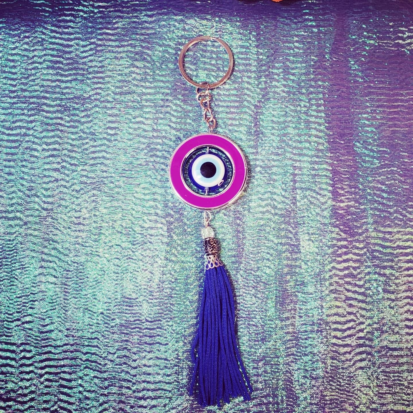 Evil Eye Keychain with Blue Tassel