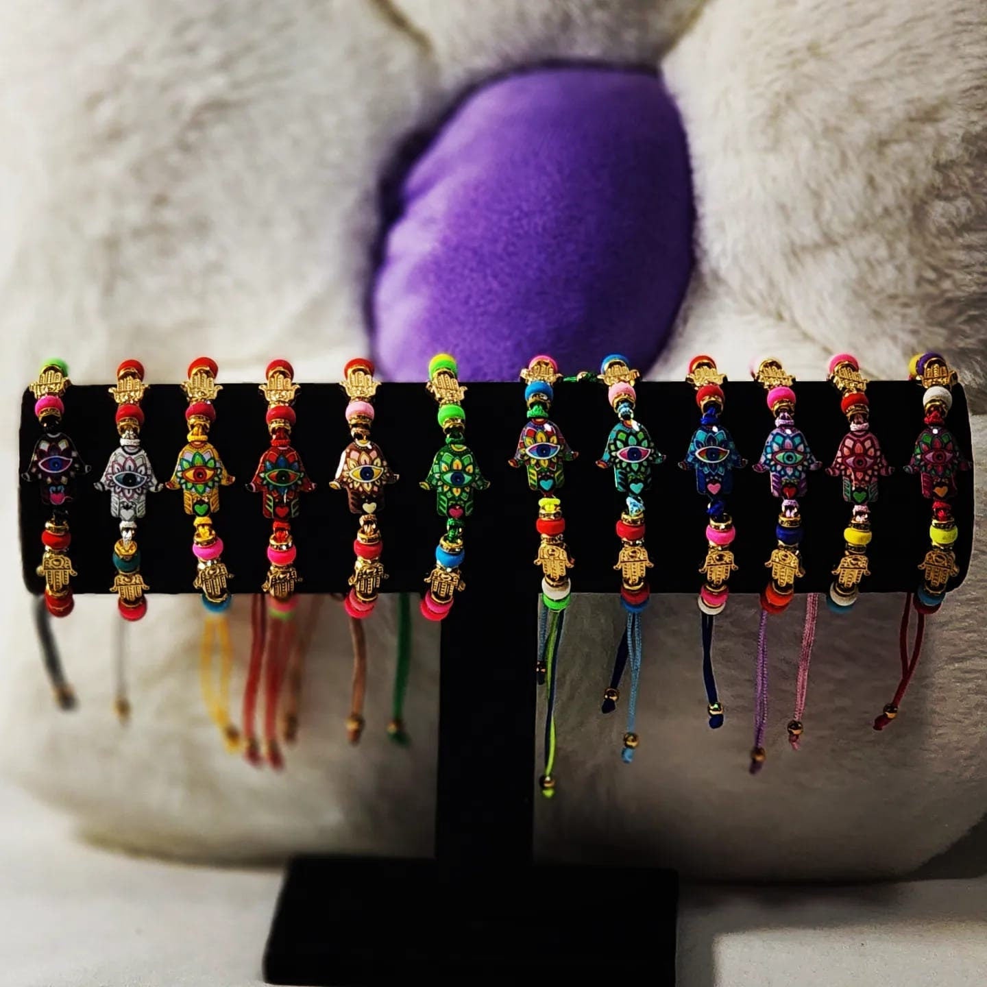 Adjustable Colorful Beaded Hamsa hand Evil Eye with rhinestones