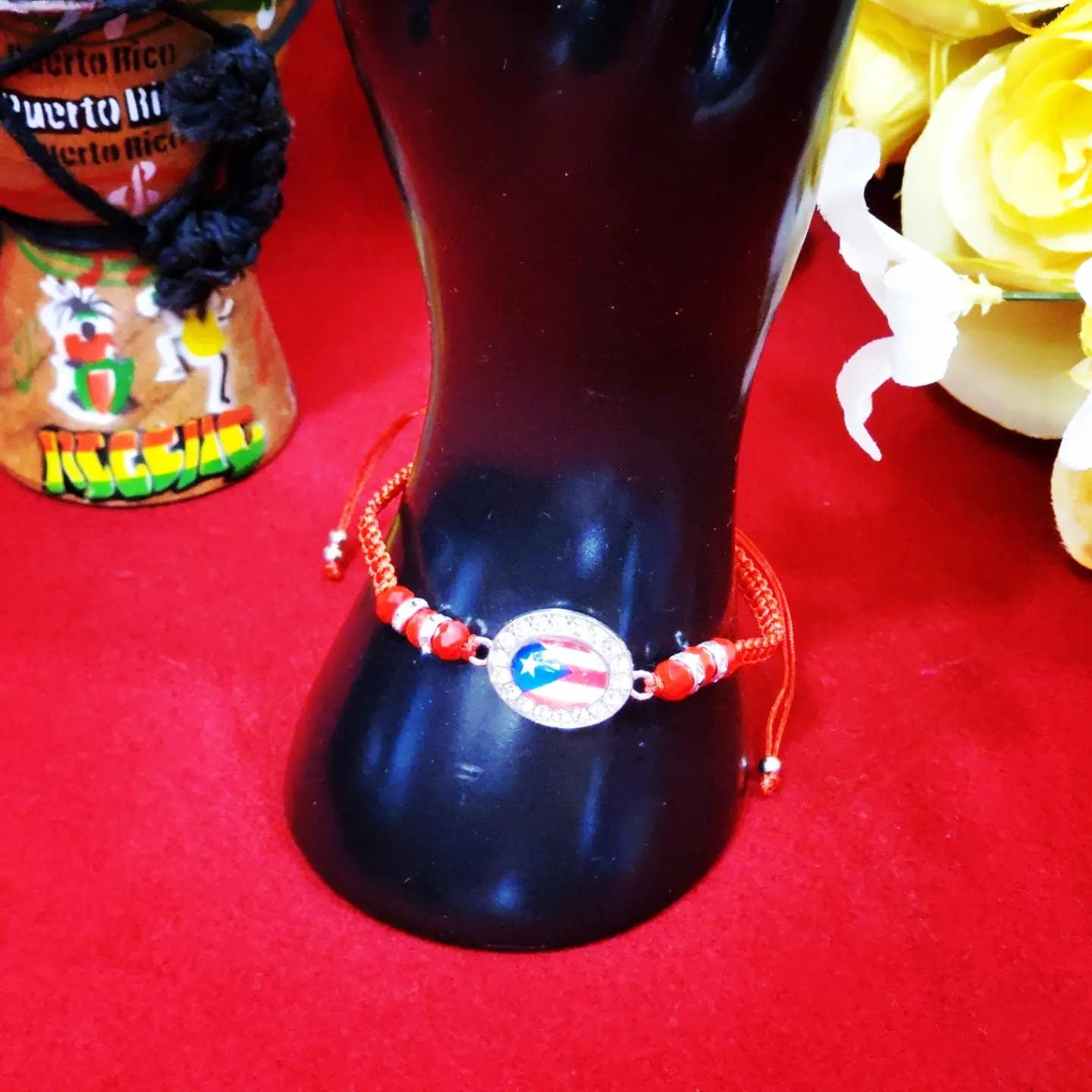 Adjustable Beaded Puerto Rico Flag with white stones Bracelets