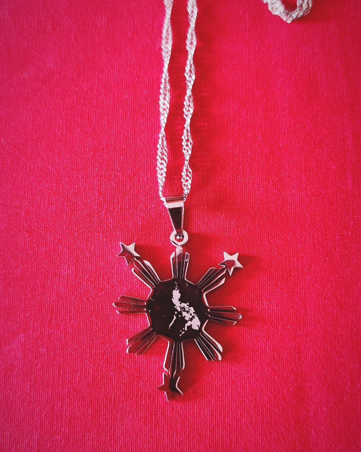 Stainless Steel Philippine Sun with Philippine Map Necklace "Kwintas"