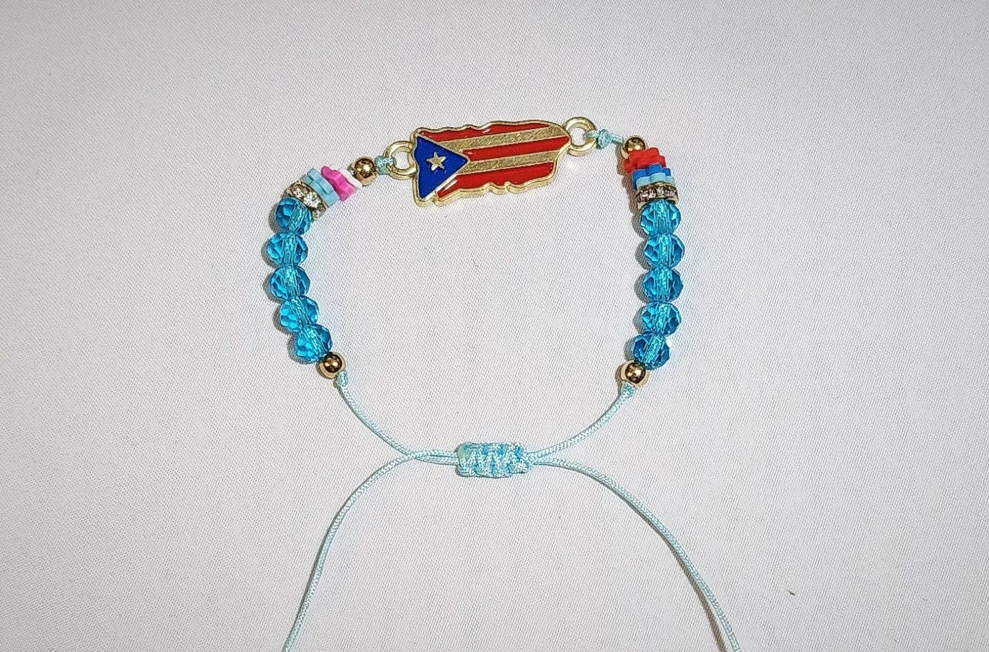 Puerto Rico Flag Beaded Adjustable Bracelet
