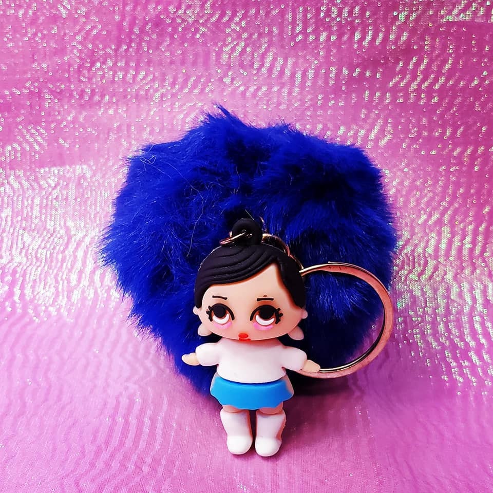 Cartoon Girls Fluffy Pompoms Keychains